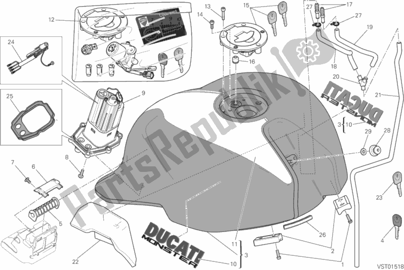 Todas as partes de Tanque De Combustível do Ducati Monster 821 Stripes 2015